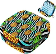 Period Bag,Sanitary Napkin Storage Bag,White Lines Tropical Fruit,Tampon Bag for Purse