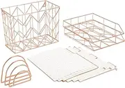 U Brands Desktop Fashion Filing Set, Desktop Organizer, Wire Metal, Rose Gold, 10 Pieces
