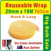 20mm x 10M Yellow Reuseable Magic Cable Ties Wrap Strap Hook & Loop
