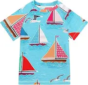 [ODAWA] Kid Swim Shirt Colorful Sailboats Seagulls Light Blue UPF 50+ Quick Dry Sun and Sand Protection Swim Shirt Rash Guard