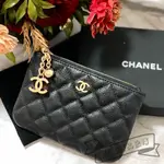 全新二手 CHANEL 香奈兒 圓圈吊飾 一字拉零錢包 荔枝紋/羊皮 A50168 錢包 實拍