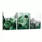 3 Set of Geometric Art Green Copper Shapes Print 100% Australian Made 3 x 40x60cm (Stretched)