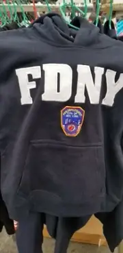 FDNY KIDS Fire Department of New York Hoodie Navy Embroidered Sweatshirt L