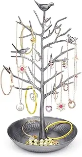 Flexzion Jewelry Display Stand, Earring Necklace Holder Tree Tower Rack Hanging Organizer - Ideal for Bangles Pendants Anklet (Silver)