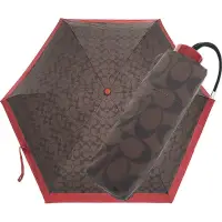 在飛比找momo購物網優惠-【COACH】紅X深咖啡滿版C LOGO尼龍摺疊雨傘