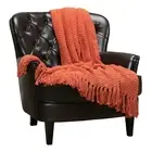 Knitted Super Soft Throw Blanket with Tassels Warm Fluffy Plush Knit for Fal