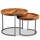 2 Pcs Industrial Wooden Side Tables Set Durable Wrought Iron Legs Coffee Table