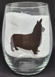 NEW Toasted Tales Stemless Wine Glass CORGI DOG SHADOW