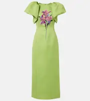 [Leo Lin] Leo Lin Lucinda floral-appliqué satin cocktail dress UK 12 green