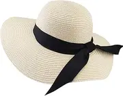 [Generic] Summer Beach Hat Women Large Straw Hat Big Brim Hats Foldable Roll Up Floppy Cap