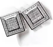 [Street Knitted] Men’s Micro Pave 3D Iced 5A Cz Halo Square White Gold 925 Sterling Silver Hypoallergenic Hip Hop Screw Back Post Stud Earrings For Men Women, Small, Sterling Silver, Cubic Zirconia