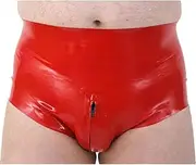 [DAIJES] Red Latex Briefs Mid Wasit with Front Crotch Zippers Rubber Panties