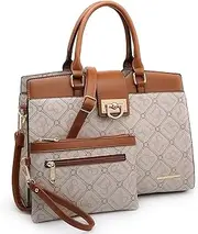[Dasein] Handbags for Women Purses Monogram Satchel Purse Large Tote Ladies Handbag Shoulder Bags Top Handle Work Bag 2pcs Set
