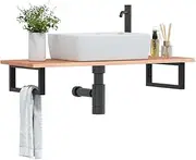 Basin Shelf Wall Mounted Steel and Solid Wood Oak,Bathroom Vanity Units-3302569