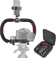 Zeadio Camera Smartphone Stabilizer, Foldable Handle Grip Handheld Video Rig with Carrying Case, Fits for All Camera, Camcorder, Action Camera, DSLR and All iPhone and Android Smartphones