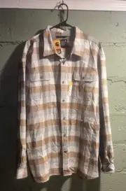 Carhartt Shirt Mens 3XL Heavyweight Flannel Loose Fit Plaid Check Shacket Tan
