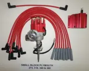 PLYMOUTH 273 318 340 360 Red SMALL Cap HEI Distributor + COIL + Plug Wires USA
