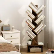 DelSol 6 Tier Standing Tree Bookshelf Bookcase with Drawer Display Shelf Storage Rack Bookshelf Organizer
