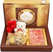 Ghasitaram Gifts Valentines Gift Valentines Day Chocolates for Girlfriend/Boyfriend/Husband and Wife Valentines Chocolate Hamper Marble Chocolate Bark Big with Teddies and Nutties