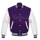 New Varsity Purple Letterman Wool Jacket with White Real Leather Sleeves