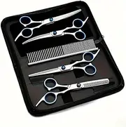 7 in 1 Professional Dog Grooming Scissors Kit, 7 Pcs Pet Hair Clippers Set with Straight/Curved Thinning Shears, Round Tip Safety Design Scissors for Dogs Cats Puppy Trimming and Other Animals