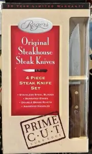 Set of 4 Vintage Rogers Steak Knives Wood Handle Stainless Steel Japan Cutlery