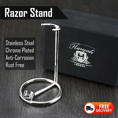 MEN SHAVING RAZOR HOLDER STAND MADE WITH STAINLESS STEEL CHROME FINISH UK