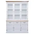 Hamptons Buffet and Hutch Tempered Glass Display Cabinet Bookcase Drawers White