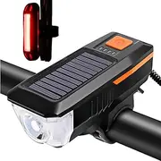 Solar Powered Bike Light, 3 Modes LED Headlight & Waterproof Bell, USB Rechargeable, Perfect for Road and Mountain Bikes