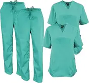 [Natural Uniforms] Women's Scrub Set - Medical Scrub Top and Pant, 2-Pack Surgical Green, X-Large
