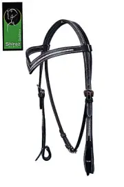 Western Dark Oil Shaped Headstall with Clear Crystals and Throat Latch