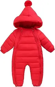 [Happy Cherry] Baby One Piece Snowsuit Infant Hooded Down Winter Romper Toddler Zipper Puffer Jacket Jumpsuit