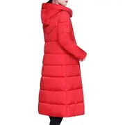 Women Winter Down Jacket Casual Long Zip Up Outerwear Puffer Jacket Suitable For Friends Gathering Wear Red L