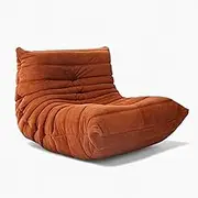 Modern Corduroy Floor Lounge Chair, Quilted Foam Cushion, Terracotta Orange