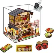WYD Japanese-Style Double-Decker Yoshimoto Sushi Restaurant Wooden Miniature Doll House DIY Scene Architectural Model Toy Puzzle Fun Parent-Child Gift
