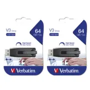 2PK Verbatim Store'n'Go Grey V3 USB 3.0 Flash Drive 64GB Stick Storage For PC