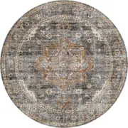 Distressed Vintage Cezanne Rabbit Gray Inca Gold Round Rug - VITAL 2244-04