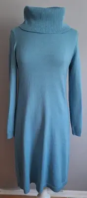 Talbots Mongolian Turtleneck Sweater Dress TURQUOISE Cotton Knit Size S NWT