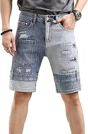 [Generic] Slim Fit Patchwork Short Jeans Classic Casual Vintage Denim Half Pants Relaxed Fit Work Denim Shorts