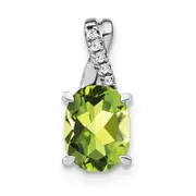 14k White Gold Oval Peridot and Real Diamond Pendant