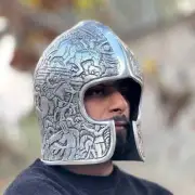 Full Embossed Barbuta Helmet ~ Medieval Knight Armor 18g Mild Steel Helmet ~ LAR