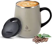 IDEUS Coffee Mug 470ml (16oz), Double Wall Vacuum Insulated Stainless Steel Coffee & Tea Cup w/Non-Slip Handle & Slider Module Lid & Large Volume (Celadon)