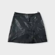 Portmans Black Faux Leather A Line Back Zip Skirt Womens 16 New With Tags
