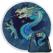 Scary Blue Dragon Round Beach Towel