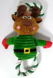 Pet factory Holiday Reindeer Plush With Rope Dog Toy, Squeeks 12 in.