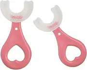 claiol 2 Pcs U-Shaped Kids Toothbrush, Premium Soft Manual Training Toothbrush for Kids 2-6 Years Old. (Pink)