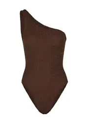 Hunza G Nancy One-shoulder Seersucker Swimsuit - Chocolate - One Size ONE SIZE