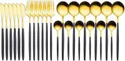 Byttlerom 24Pcs Stainless Steel Dinnerware Set Cutlery Spoon Fork Knife Western Cutleri Silverware Flatware,Black-Gold