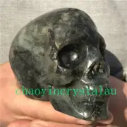 1.95LB Natural Rainbow Labradorite Skull Quartz Crystal Skull Gem Reiki XK1677