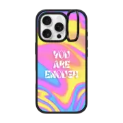 iPhone 16 Pro Impact Ring Stand Case MagSafe Compatible "You Are Enough" vibrant Neon Pink Yellow Blue Gradient Trippy Wavy Psychedelic Swirl